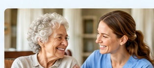 Senior woman talking with a caregiver