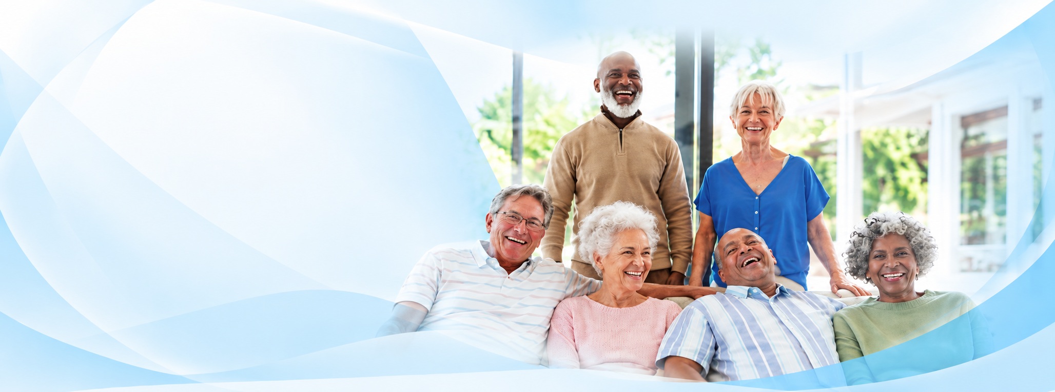 Happy seniors at a beautiful senior living community
